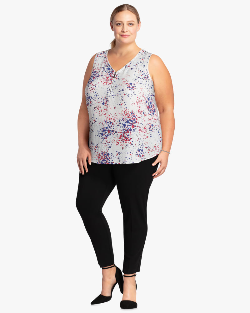 Plus size model with hourglass body shape wearing Claudette Zip Front Tank  by Prescott New York | Dia&Co | dia_product_style_image_id:115659
